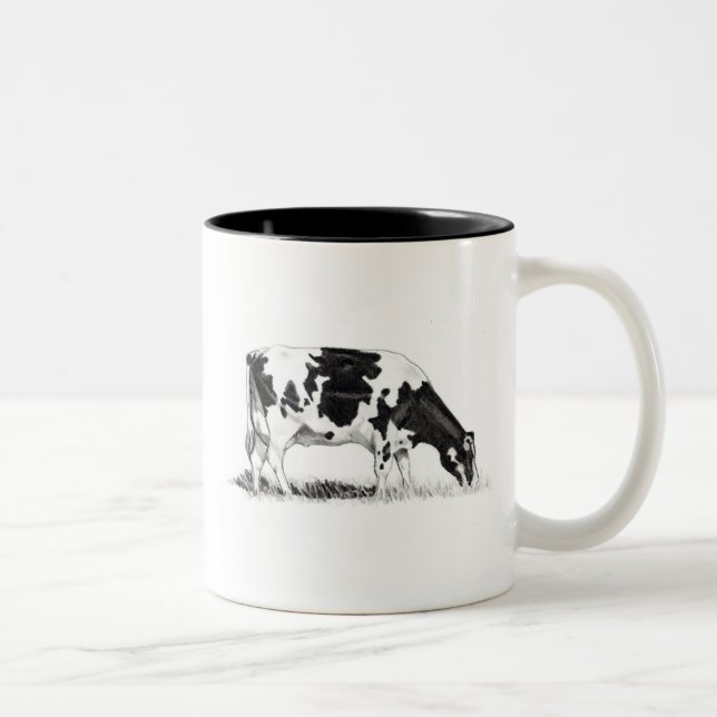 DAIRY COW, PENCIL ART: REALISM Two-Tone COFFEE MUG (Right)