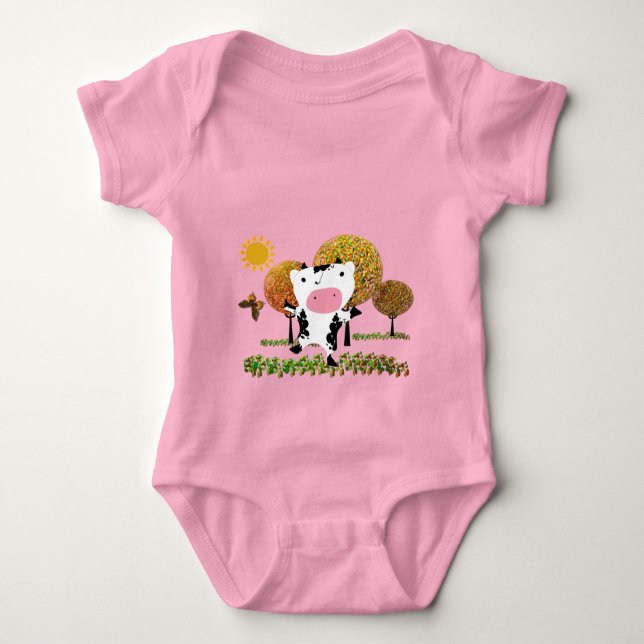Dairy Farm New Baby Cute Cow Jelly Bean Sweet Tree Bodysuit (Front)