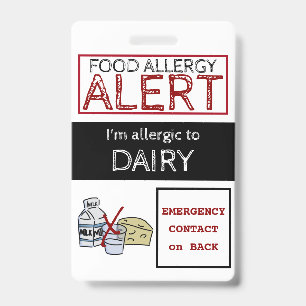 Dairy Food Allergy Alert Label ID Badge