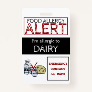 Dairy Food Allergy Alert Label ID Badge