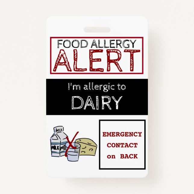 Dairy Food Allergy Alert Label ID Badge (Front)