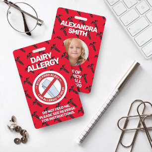 Dairy Food Allergy Alert Red Warning Badge ID Badge