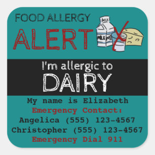 Dairy Food Allergy Alert Sticker Teal