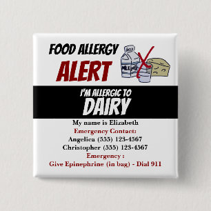 Dairy Food Allergy Alert Warning 15 Cm Square Badge