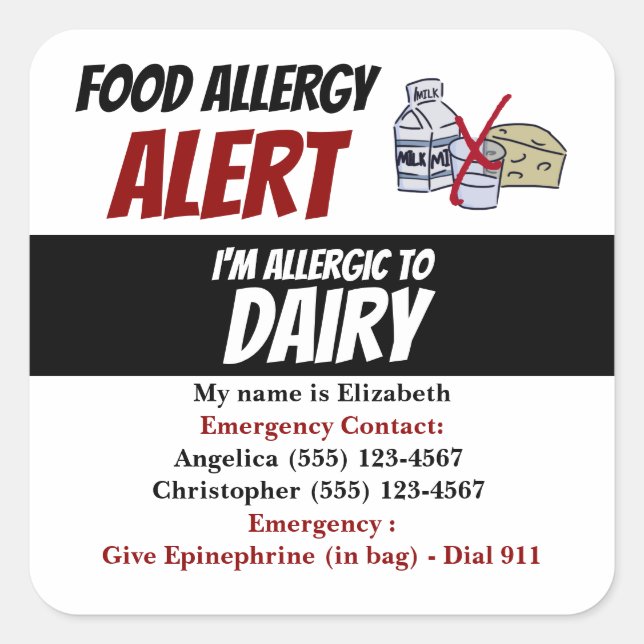 Dairy Food Allergy Alert Warning Label (Front)