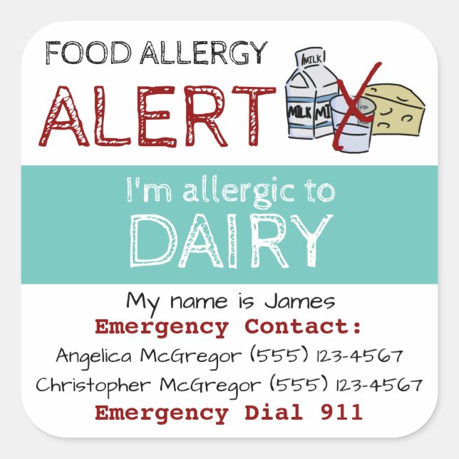 Dairy Food Allergy Sticker Light Teal (Front)