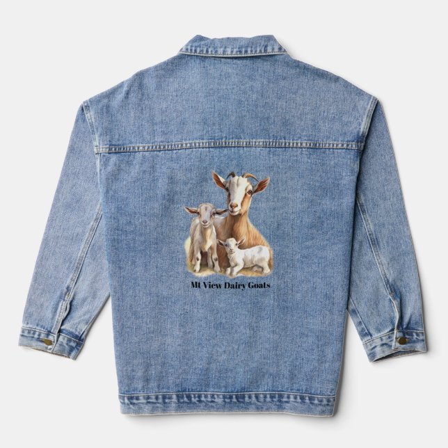 Dairy Goat with Twin Babies  Denim Jacket (Back)