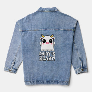 Dairy Is Scary! Cute Lactose Ghost Cow Pun Denim Jacket