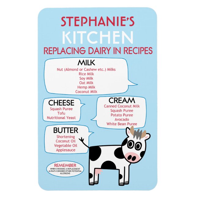 Dairy Substitutes for Baking Kitchen Chart Magnet (Vertical)