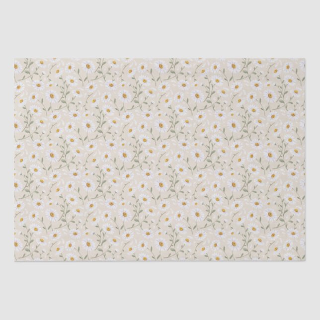 Daisies (Almond) – Watercolor Floral Pattern Tissue Paper (Front)