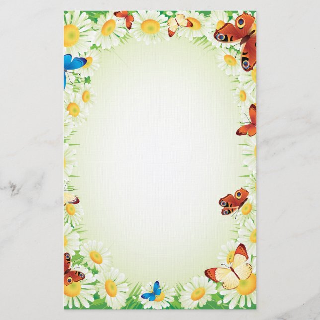 Daisies and Butterflies Floral Stationery (Front)