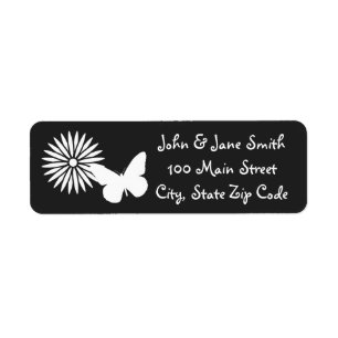 Daisies and Butterflies in Black Address Label Return Address Label