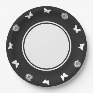 Daisies and Butterflies in Black Paper Plate
