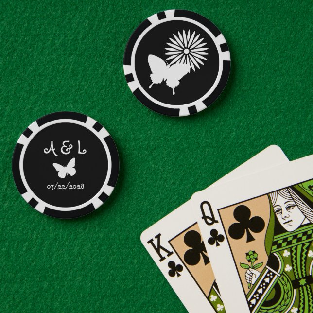Daisies and Butterflies in Black Poker Chips (Poker Table (Double))