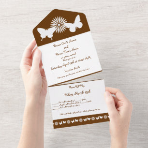 Daisies and Butterflies in Chocolate All In One Invitation