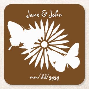 Daisies and Butterflies in Chocolate Paper Coaster