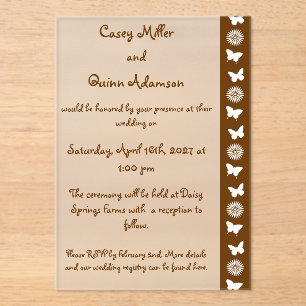 Daisies and Butterflies in Chocolate Wedding Acrylic Invitations