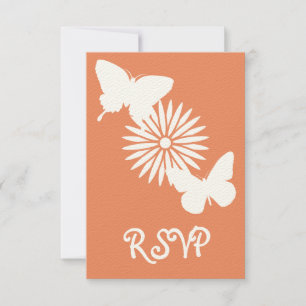 Daisies and Butterflies in Coral RSVP Card