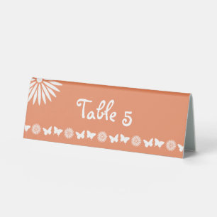 Daisies and Butterflies in Coral Table Tent Sign