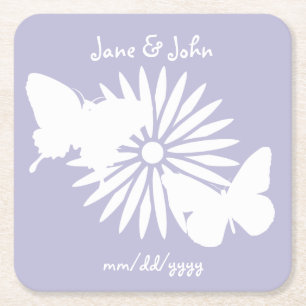 Daisies and Butterflies in Lavender Paper Coaster