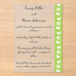 Daisies and Butterflies in Peridot Acrylic Wedding Invitations