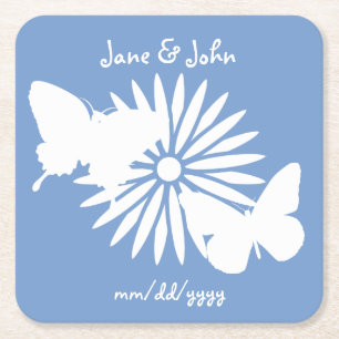 Daisies and Butterflies in Periwinkle Coaster