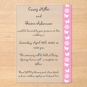 Daisies and Butterflies in Petal Pink Wedding Acrylic Invitations