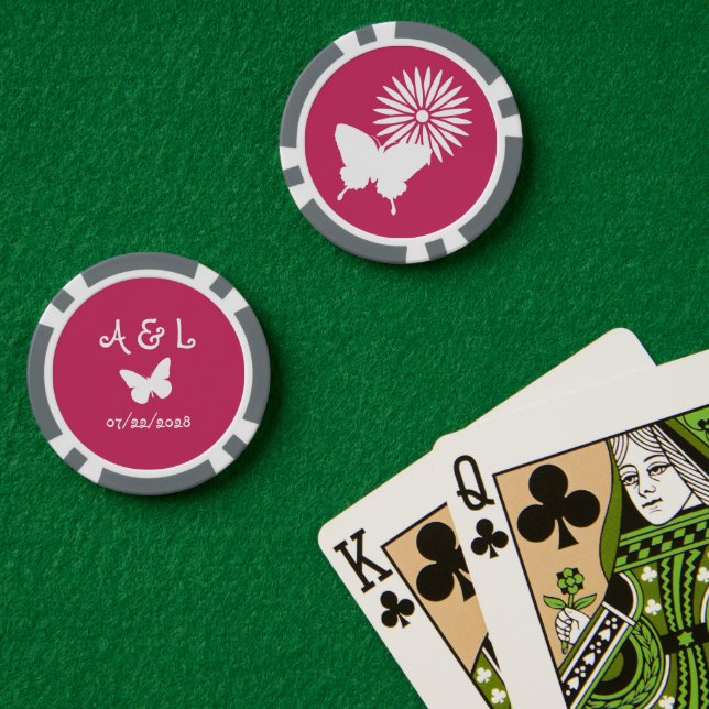 Daisies and Butterflies in Raspberry Poker Chips (Poker Table (Double))