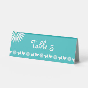 Daisies and Butterflies in Turquoise Table Sign