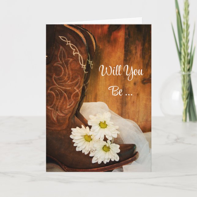Daisies and Cowboy Boots Will You Be My Bridesmaid Invitation (Front)