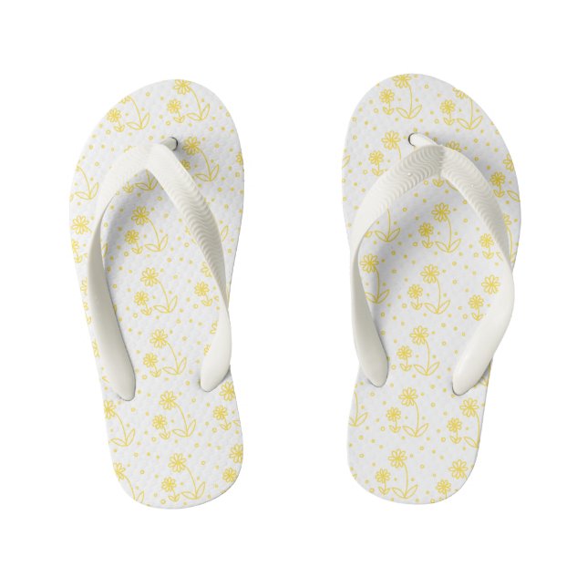Daisies and Dots 2 - Lemon Yellow and White Kid's Thongs (Footbed)
