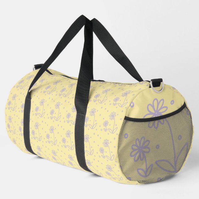 Daisies and Dots 2 - Pastel Yellow and Purple Duffle Bag (Right Corner)