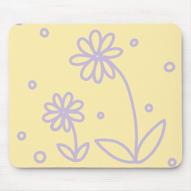 Daisies and Dots 2 - Pastel Yellow and Purple Mouse Pad (Front)