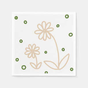Daisies and Dots 2 - White, Sand and Palm Green Napkin