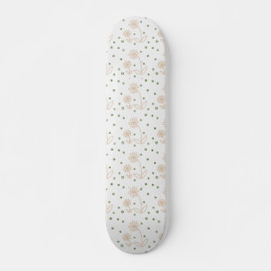 Daisies and Dots 2 - White, Sand and Palm Green Skateboard