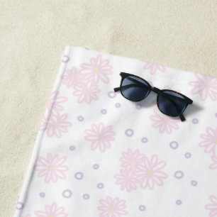 Daisies and Dots - Pastel Pink, Yellow and Purple Beach Towel