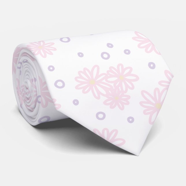 Daisies and Dots - Pastel Pink, Yellow and Purple Tie (Rolled)