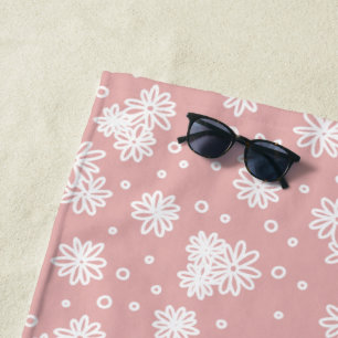 Daisies and Dots - Pink and White Beach Towel