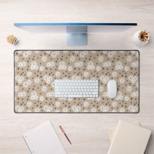 Daisies and Dots - Taupe, Black and White  Desk Mat