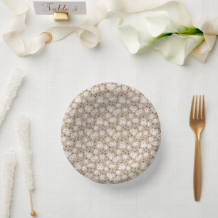 Daisies and Dots - Taupe, Black and White Paper Plate