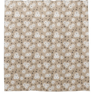 Daisies and Dots - Taupe, Black and White Shower Curtain