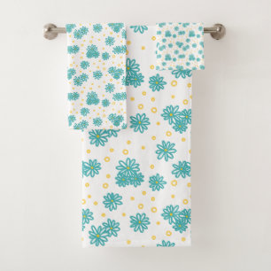 Daisies and Dots - Turquoise and Yellow Bath Towel Set