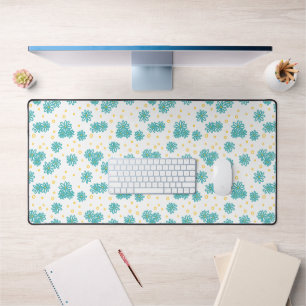 Daisies and Dots - Turquoise and Yellow  Desk Mat