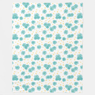 Daisies and Dots - Turquoise and Yellow Fleece Blanket