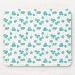 Daisies and Dots - Turquoise and Yellow  Mouse Pad