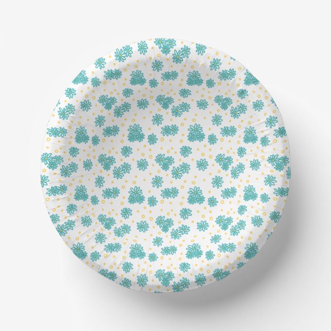 Daisies and Dots - Turquoise and Yellow  Paper Plate (Front)