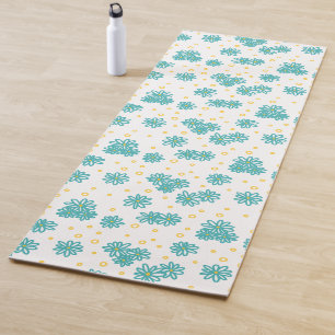Daisies and Dots - Turquoise and Yellow Yoga Mat