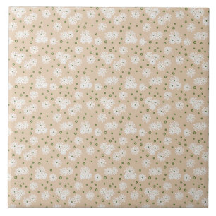 Daisies and Dots - White, Sand and Palm Green Ceramic Tile