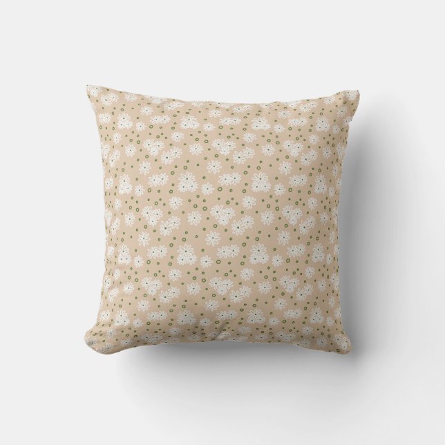 Daisies and Dots - White, Sand and Palm Green Cushion (Front)