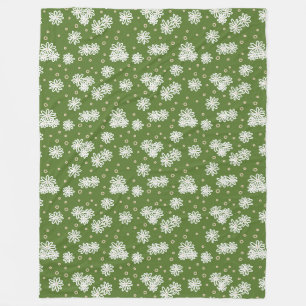 Daisies and Dots - White, Sand and Palm Green Fleece Blanket